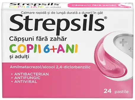 Strepsils Căpșuni fără zahăr, pastile