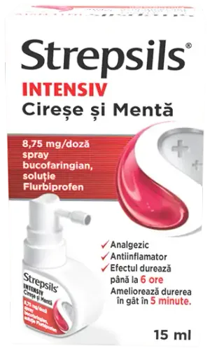 Strepsils Intensiv Cireșe și Mentă spray bucofaringian